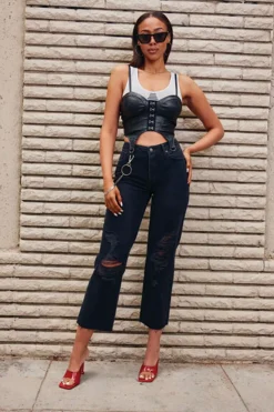 Recycled Cotton Frayed Mid-Rise Baggy Jeans