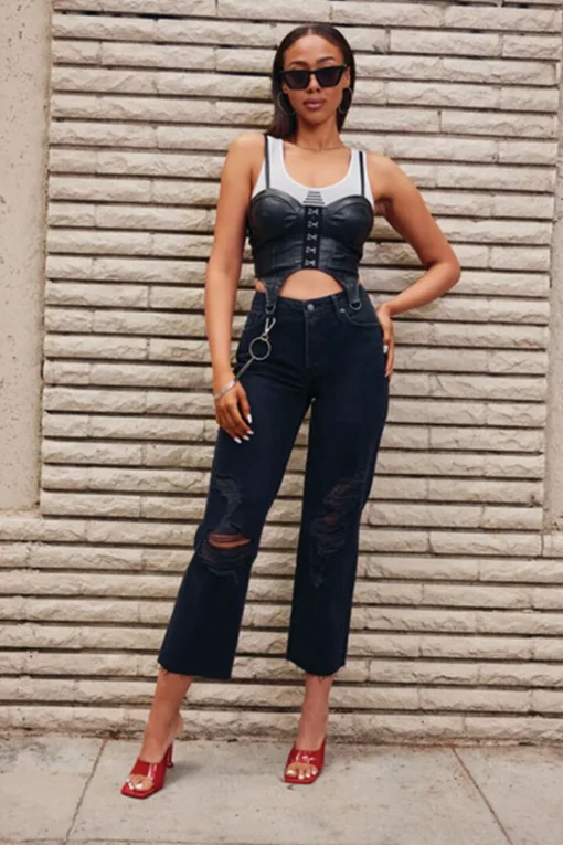 Recycled Cotton Frayed Mid-Rise Baggy Jeans