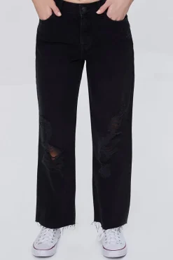 Recycled Cotton Frayed Mid-Rise Baggy Jeans