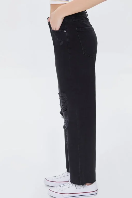 Recycled Cotton Frayed Mid-Rise Baggy Jeans