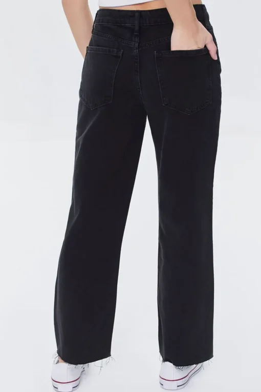 Recycled Cotton Frayed Mid-Rise Baggy Jeans