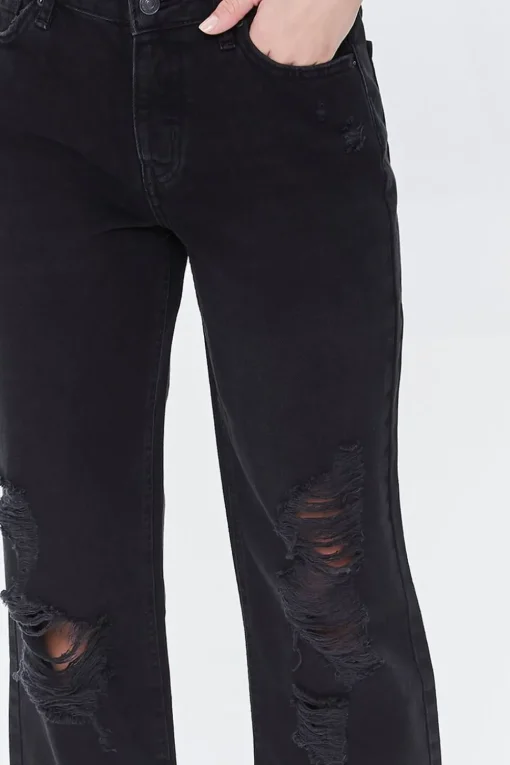 Recycled Cotton Frayed Mid-Rise Baggy Jeans