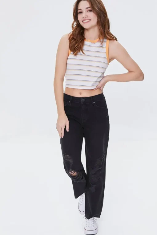 Recycled Cotton Frayed Mid-Rise Baggy Jeans