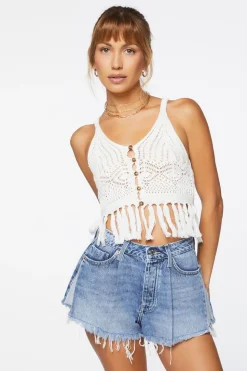 Recycled Cotton Frayed Raw-Cut Denim Shorts