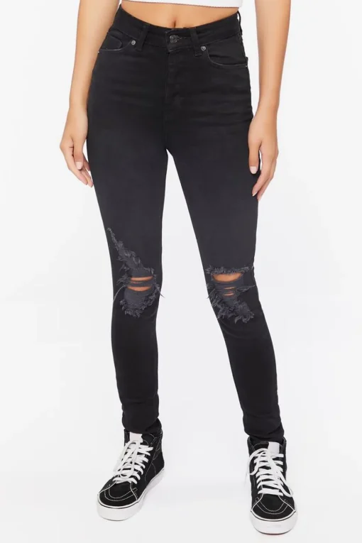 Recycled Cotton High-Rise Distressed Jeans