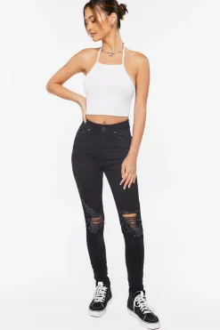 Recycled Cotton High-Rise Distressed Jeans