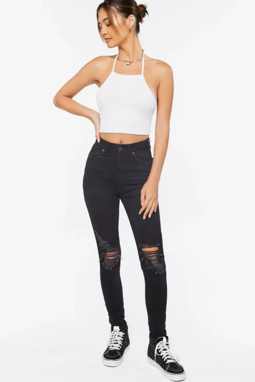 Recycled Cotton High-Rise Distressed Jeans