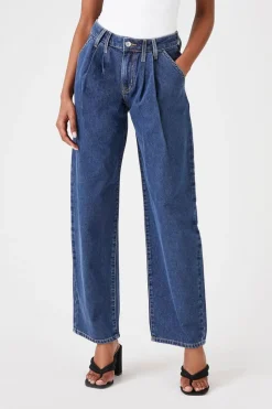 Recycled Cotton Pleated Wide-Leg Jeans