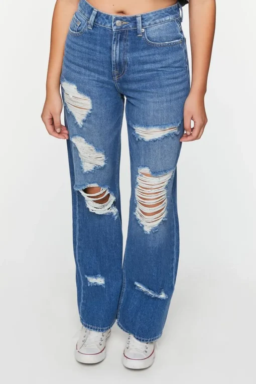 Recycled Cotton 90S-Fit Distressed Jeans