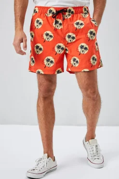Recycled Nylon Palm Tree Print Swim Trunks