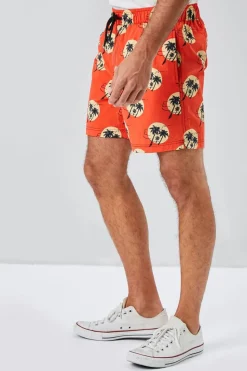 Recycled Nylon Palm Tree Print Swim Trunks