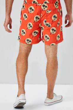 Recycled Nylon Palm Tree Print Swim Trunks