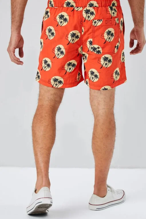 Recycled Nylon Palm Tree Print Swim Trunks