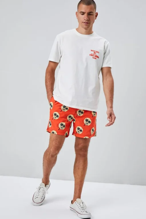 Recycled Nylon Palm Tree Print Swim Trunks