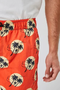 Recycled Nylon Palm Tree Print Swim Trunks