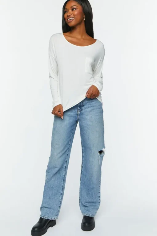 Relaxed Scoop-Neck Long-Sleeve Top