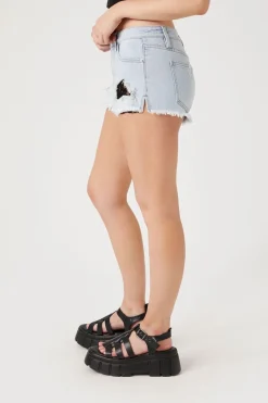 Retro High-Rise Lace Denim Shorts