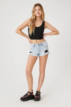 Retro High-Rise Lace Denim Shorts