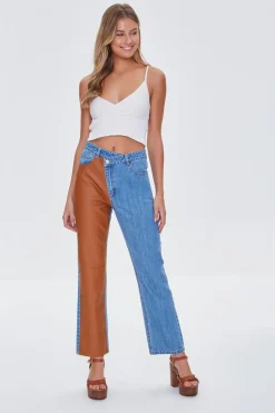 Reworked Faux Leather Jeans