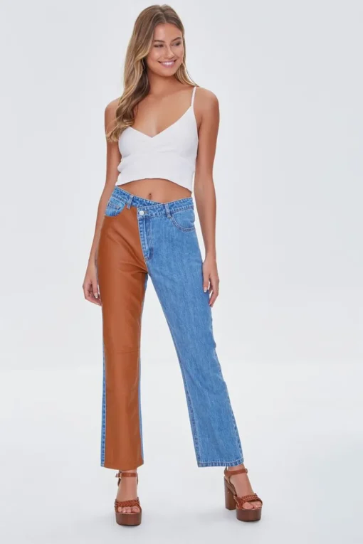 Reworked Faux Leather Jeans