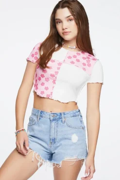 Reworked Floral Print Cropped Tee