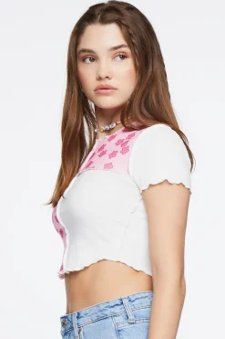 Reworked Floral Print Cropped Tee