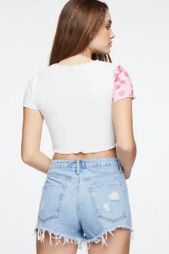 Reworked Floral Print Cropped Tee