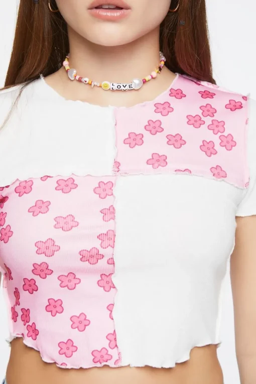 Reworked Floral Print Cropped Tee