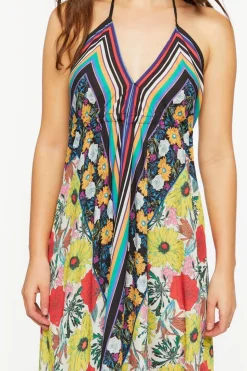 Reworked Floral Striped Halter Midi Dress