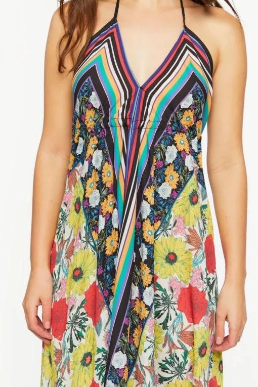 Reworked Floral Striped Halter Midi Dress