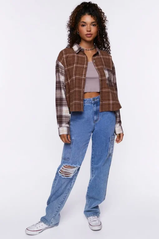 Reworked Plaid Boxy Flannel Shirt