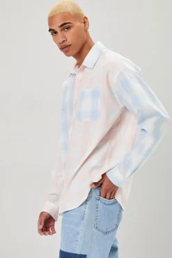 Reworked Plaid Button-Front Shirt