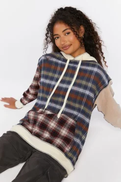Reworked Plaid Colorblock Hoodie