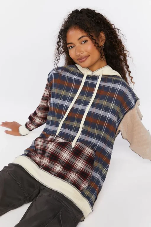Reworked Plaid Colorblock Hoodie