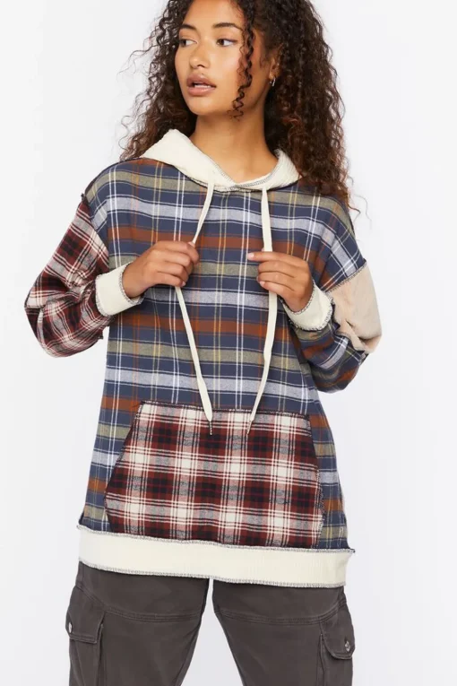 Reworked Plaid Colorblock Hoodie