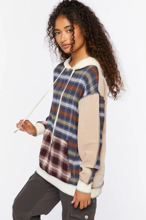 Reworked Plaid Colorblock Hoodie