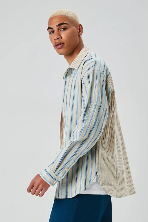 Reworked Striped Button-Front Shirt