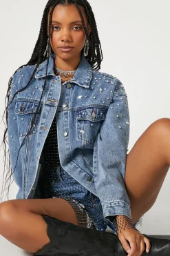 Rhinestone & Faux Gem Trucker Jacket