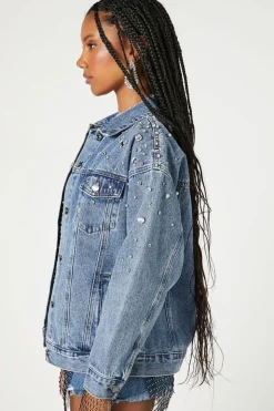 Rhinestone & Faux Gem Trucker Jacket
