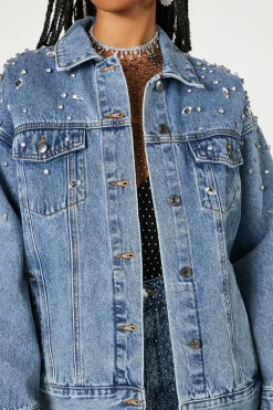 Rhinestone & Faux Gem Trucker Jacket