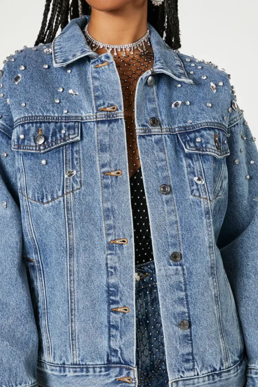 Rhinestone & Faux Gem Trucker Jacket