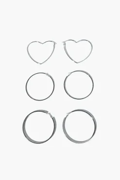 Rhinestone & Heart Hoop Earring Set