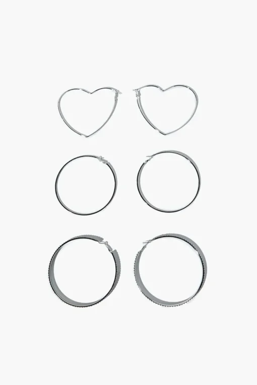 Rhinestone & Heart Hoop Earring Set