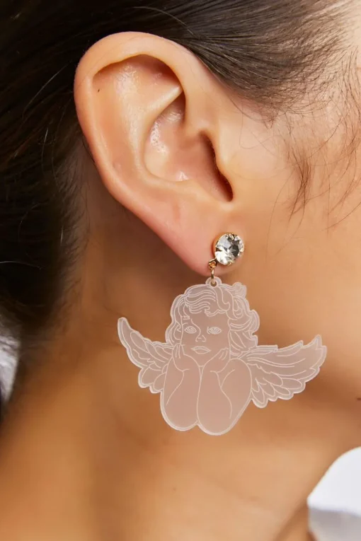 Rhinestone Angel Drop Earrings