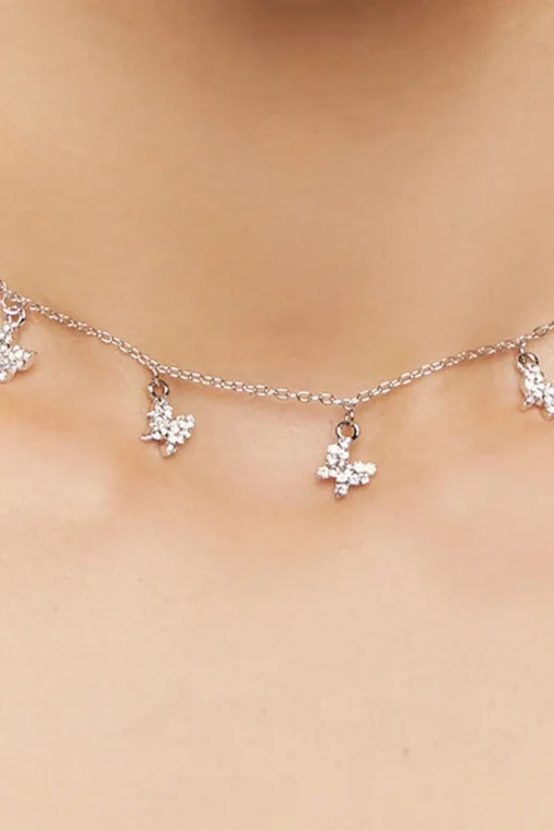 Rhinestone Butterfly Charm Necklace