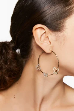 Rhinestone Butterfly Hoop Earrings