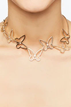 Rhinestone Butterfly Statement Necklace