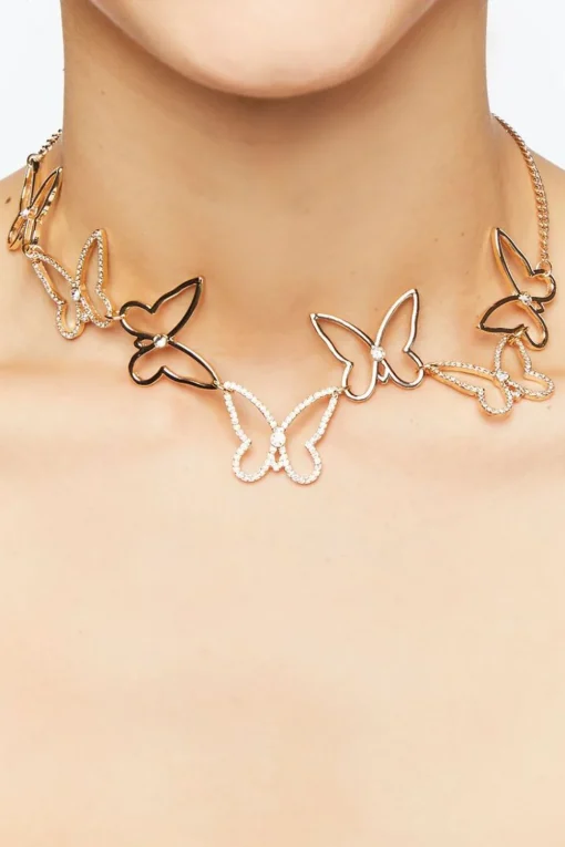 Rhinestone Butterfly Statement Necklace