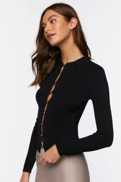 Rhinestone Button-Loop Sweater