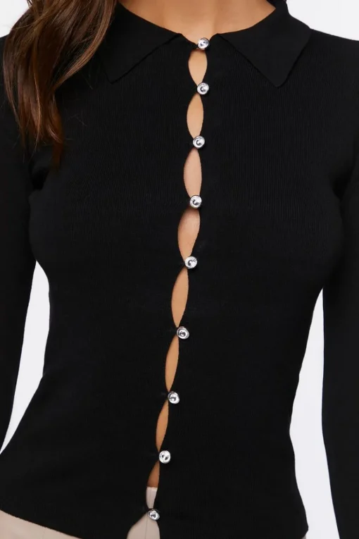 Rhinestone Button-Loop Sweater